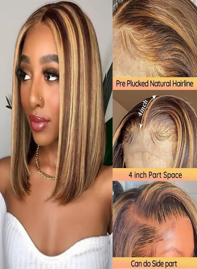 Superfect Ombre Honey Blonde Bob Wig Human Hair Highlight 13x4 Hd Lace Front Wigs Human Hair Pre Plucked 14 Inch Middle Part 4/27 Colored Glueless Lace Frontal Wigs(14 Inch, 4/27 Highlight) - Image 2
